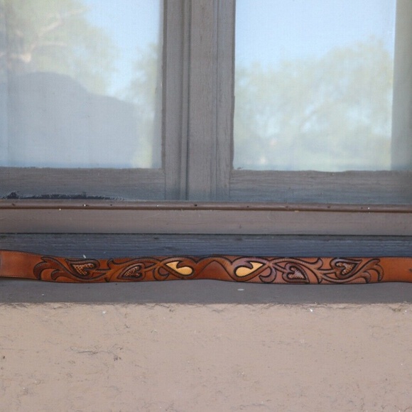 RARE 70s Vintage WYLY\'s Brown Leather Buckle Belt w/ Genuine Turquoise main image 8